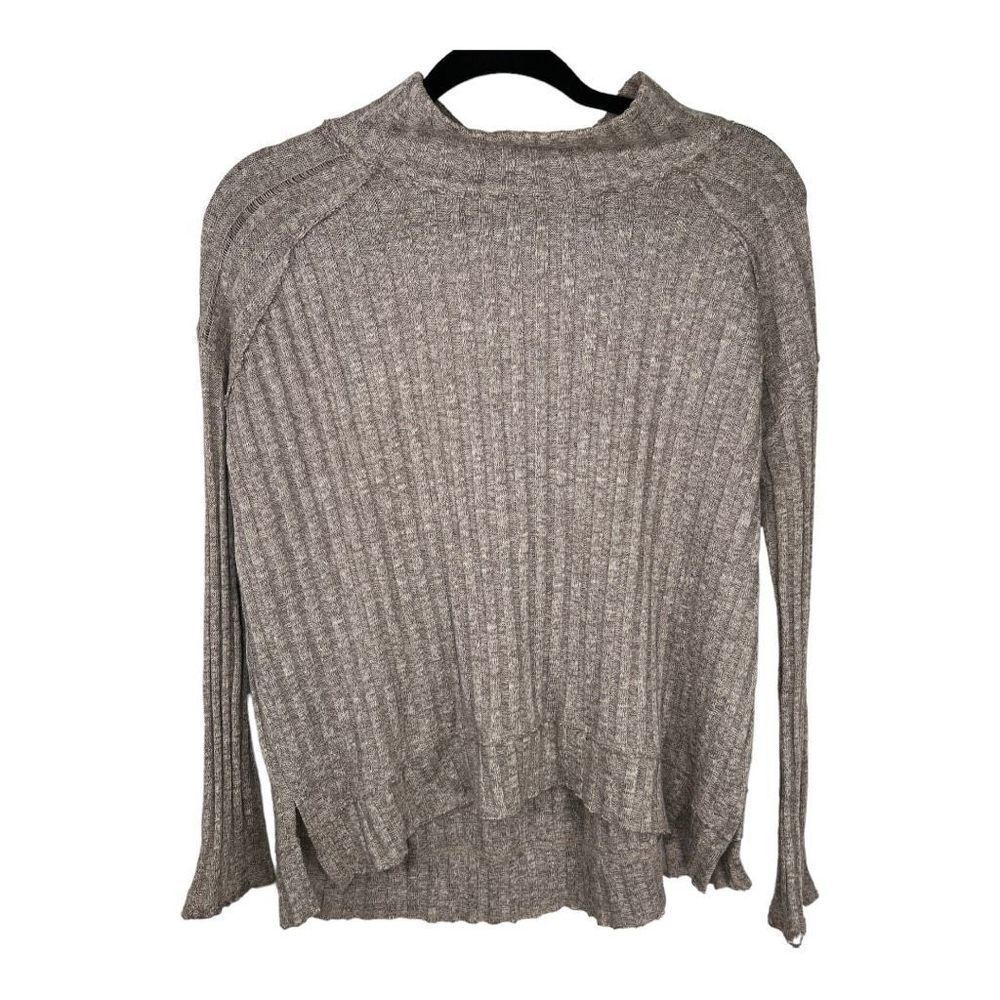 Free People Women's Clarissa Pullover Ribbed Mock Neck Sweater Tan/White Size XS